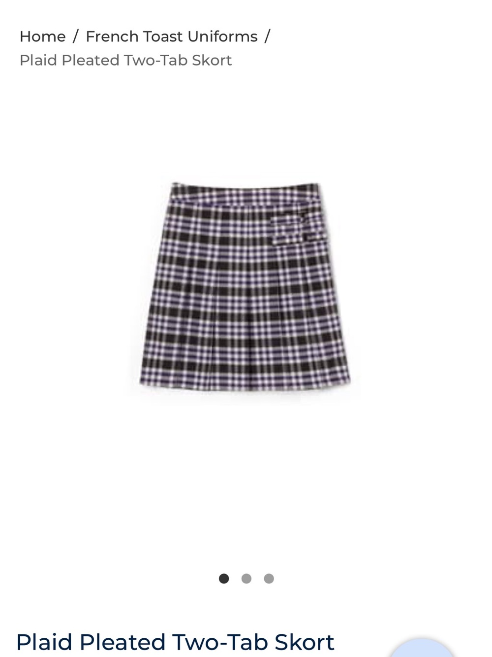 French Toast Purple & White Plaid Pleated Skort with Two Tabs